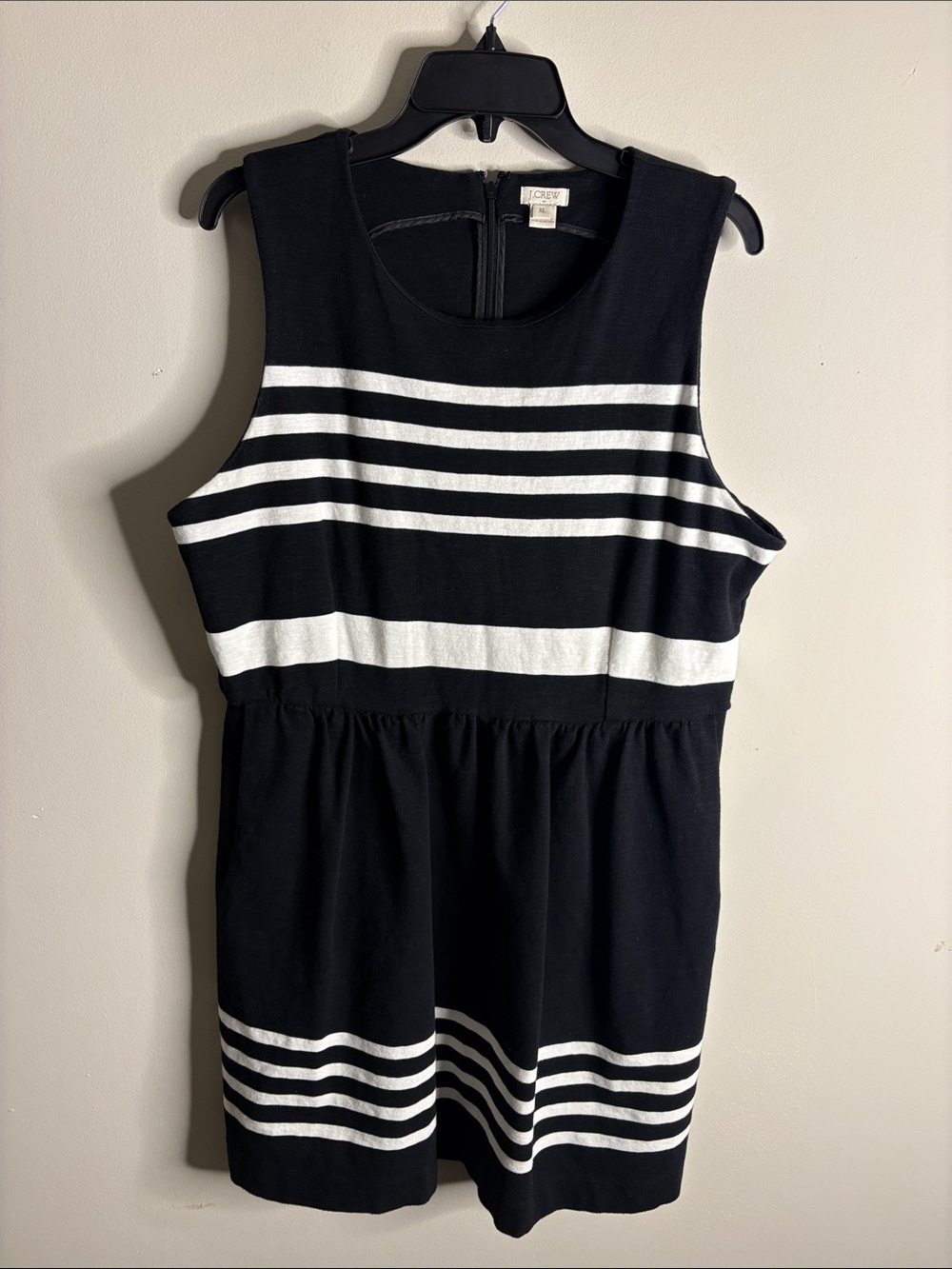 J. Crew Black and White Striped Sleeveless Mini Dress